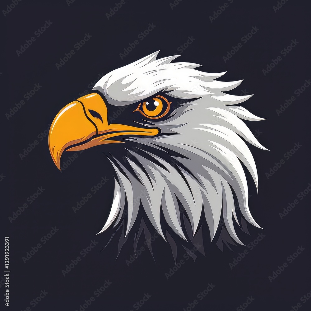 Detailed eagle profile with white feathers on dark background Detailed eagle profile with white feathers on dark background