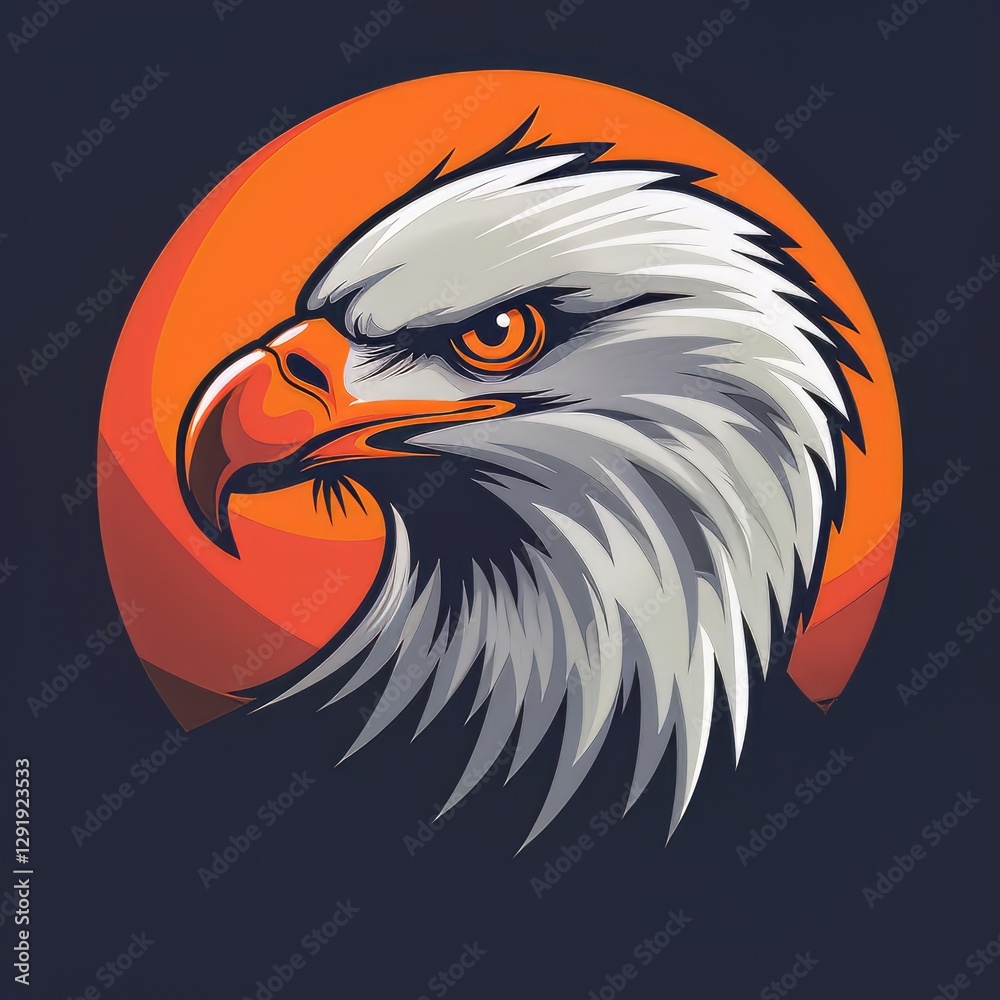 Obraz premium Majestic bald eagle head with orange circular background