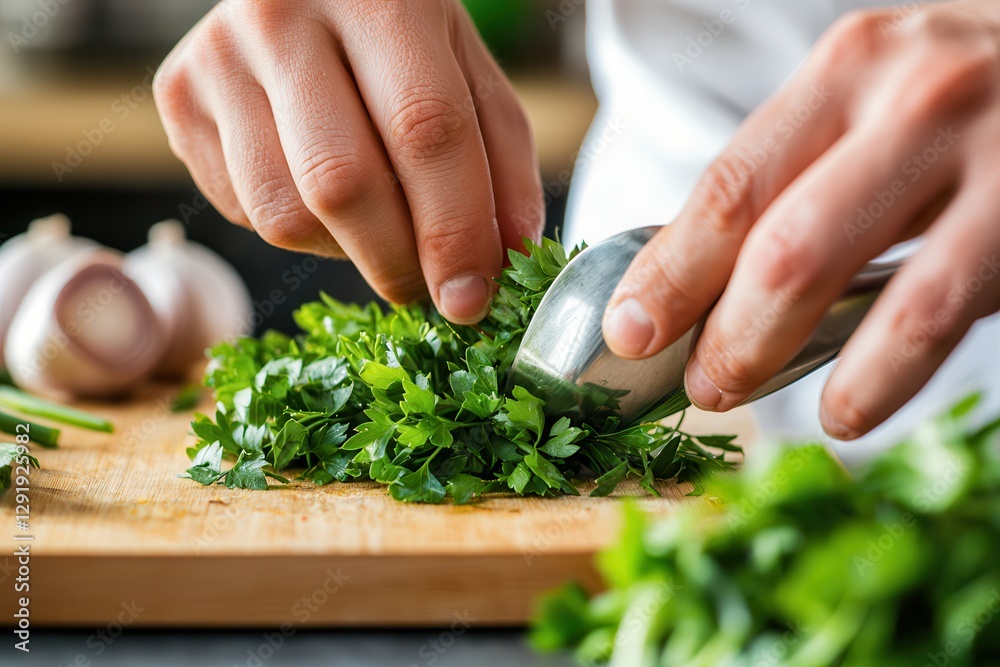 Halal food organic and delicious Chopping fresh herbs on a wooden cutting board. Halal food organic and delicious Chopping fresh herbs on a wooden cutting board.