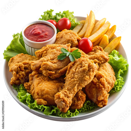 Crispy Fried Chicken Platter: Recipe & Photos isolated on transparent background