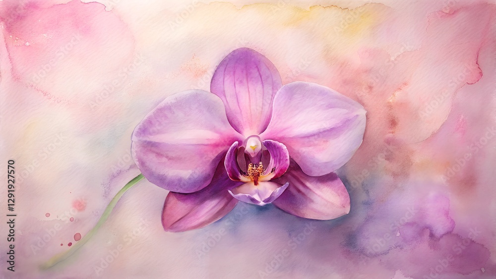 Obraz premium Elegant pink orchid painting on soft pastel background with copy space