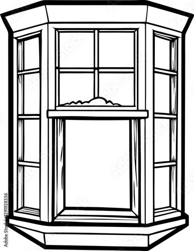 Bay window outline drawing architectural sketch of casement design