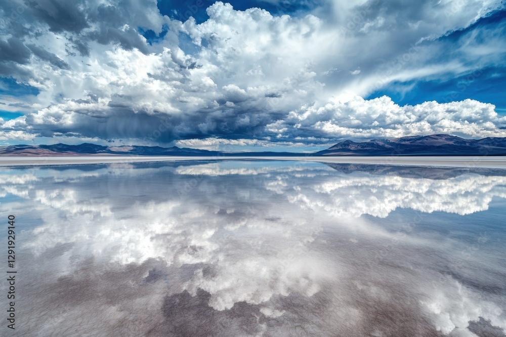 A photo depicting a vast expanse of water reflecting the cloudy sky above Dark storm clouds gathering over a vast sea . A photo depicting a vast expanse of water reflecting the cloudy sky above Dark storm clouds gathering over a vast sea .