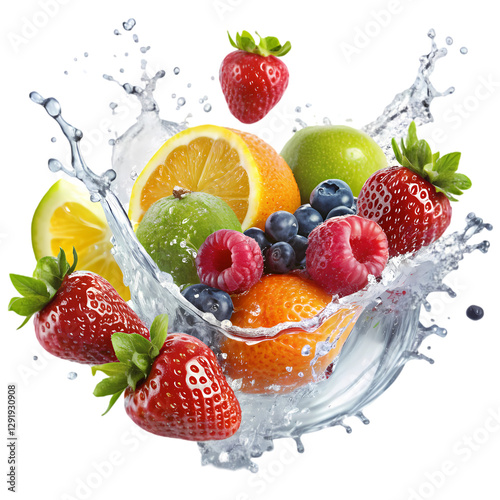 Fresh Fruit Splash: Berries, Citrus & More isolated on transparent background
