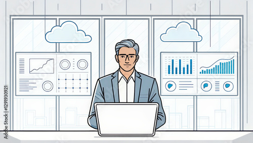 cloud computing concept, business leader using virtual dashboard to monitor data and analytics