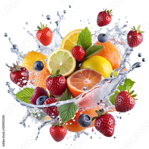 Fresh Fruit Splash: Strawberries, Citrus & Berries isolated on transparent background