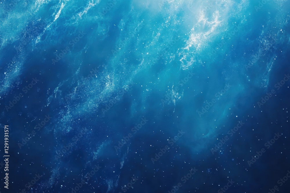 Fototapeta premium A photo featuring a blue and white background with shining stars scattered across the sky Deep sea colors blending in a serene space nebula .