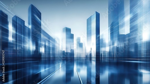 Empty modern business office skyscrapers. High-rise buildings in commercial district with blue sky. bright and clean high tech office background