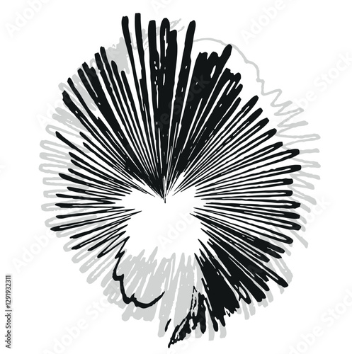  A dynamic black and white radial burst pattern with converging lines creating a sense of rapid movement or explosion from the center.