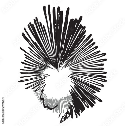  A dynamic black and white radial burst pattern with converging lines creating a sense of rapid movement or explosion from the center.