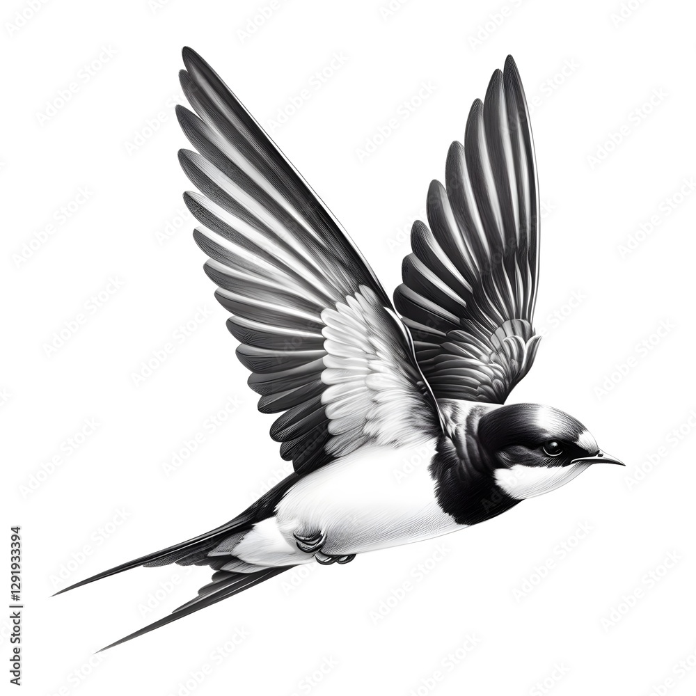 Naklejka premium 흰 배경, 제비, 펜슬 드로잉, jpeg (white background, Barn swallow, pencil drawing, jpeg)