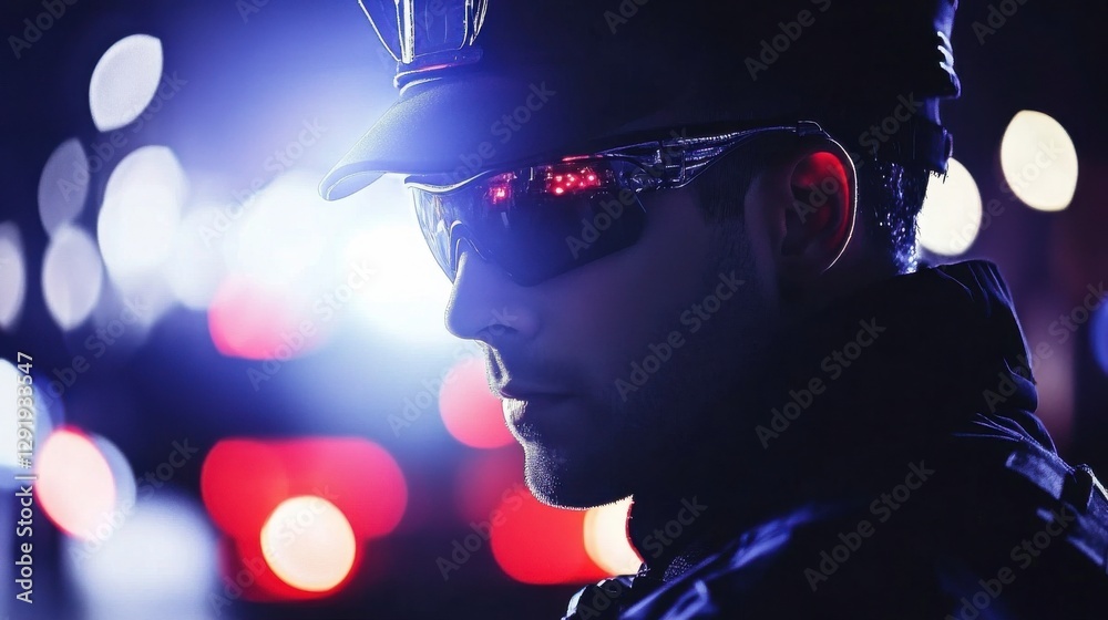 High-Tech Security Guard in Dramatic Street Scene