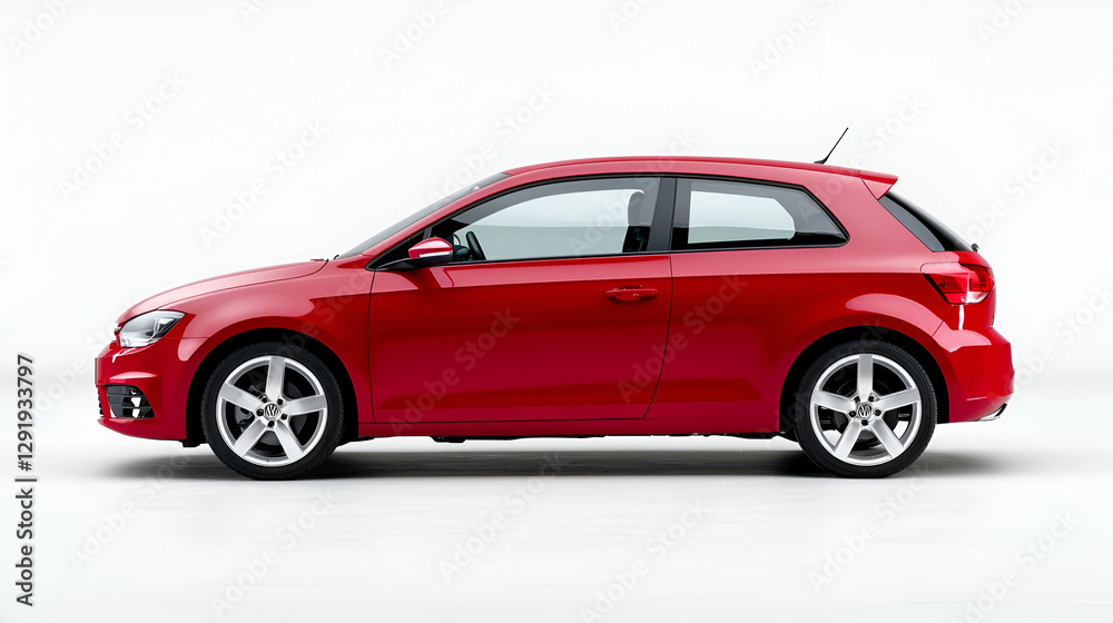 Red hatchback car, studio shot, white background, transport Red hatchback car, studio shot, white background, transport