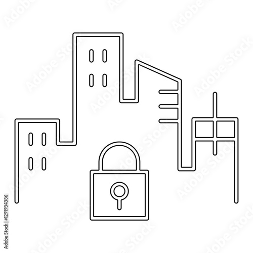 Lock down city icon in line style