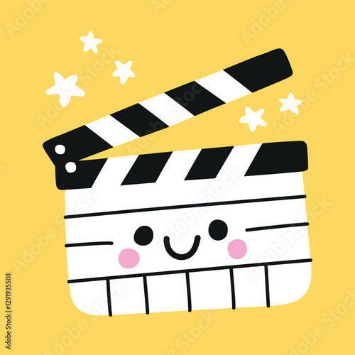 Cute clapperboard illustration isolated on yellow background. Vector graphics