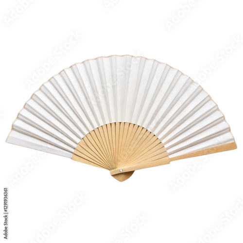 spring season equipment, Traditional folding fan with white fabric and wooden handle. isolated on a white background. photo
