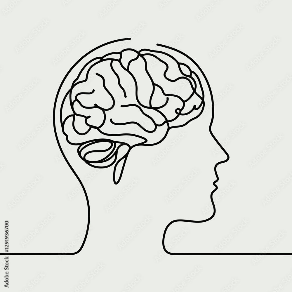 brain silhouette thin lines flat colors brain silhouette thin lines flat colors