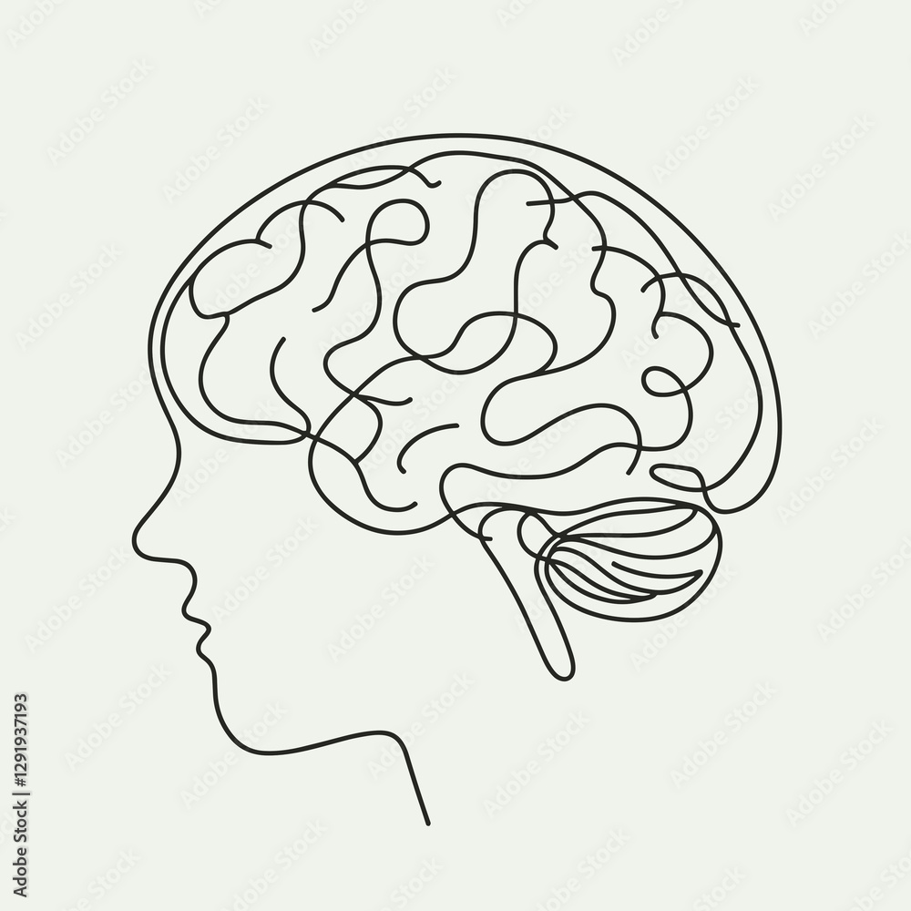 brain silhouette thin lines flat colors brain silhouette thin lines flat colors