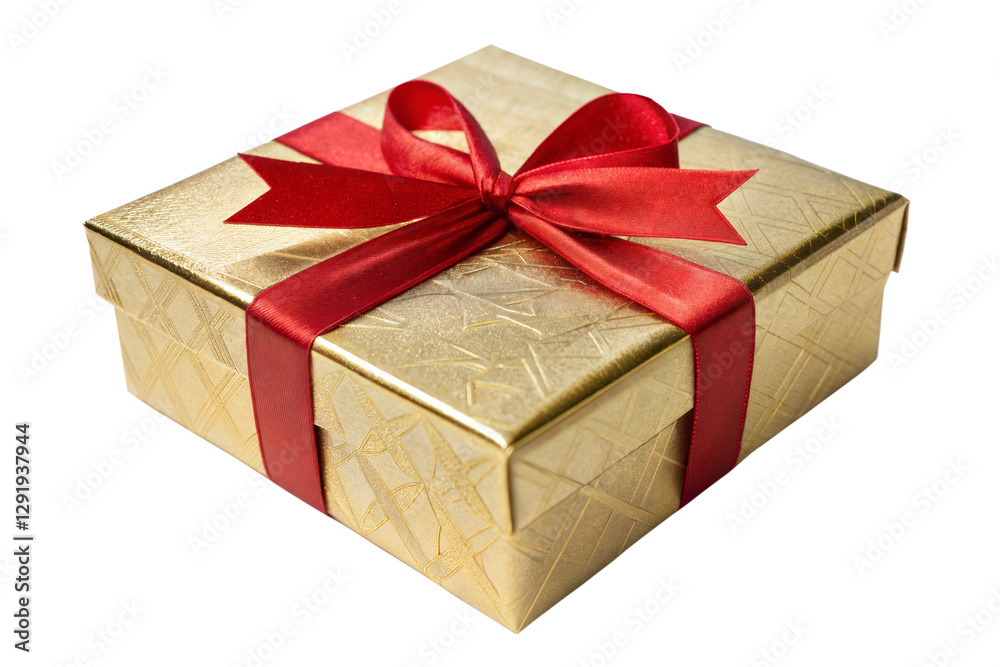 Elegant Gold Gift Box with Red Ribbon Elegant Gold Gift Box with Red Ribbon