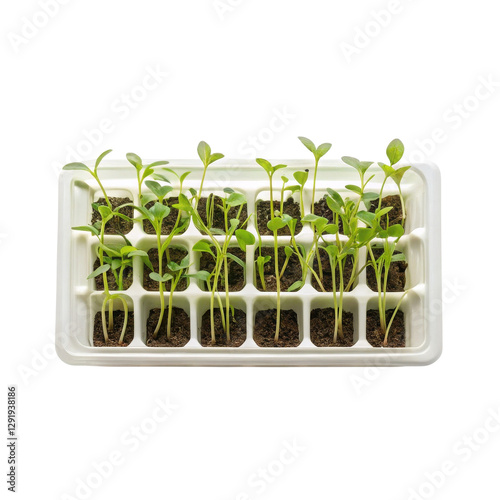 Wallpaper Mural spring season equipment, Seedlings growing in a tray isolated on a white background. Torontodigital.ca