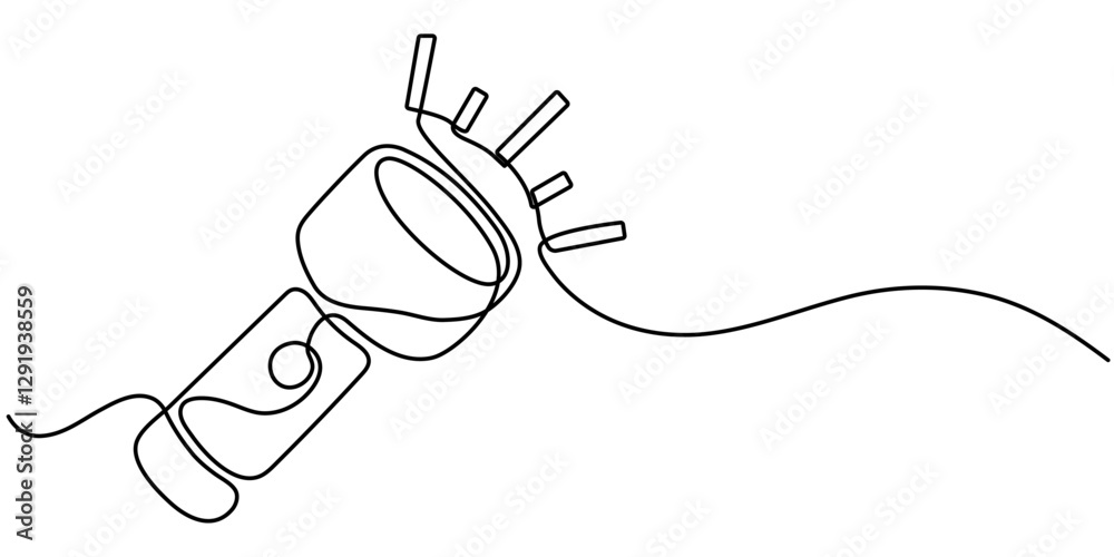 Obraz premium One continuous line drawing One continuous line drawing of flashlight poster vector illustration. Pro vectoring of flashlight, One continuous line drawing of flashlight vector illustration Pro. 
