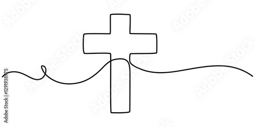 One Continuous Line Drawing of Christianity Icon. Single Line Vector Illustration, One continuous line drawing of the cross of Christ vector illustration. Premium vector, Cross icon icon line.