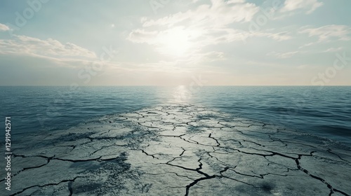 Vast drying sea  a stark visual of climate change s impact on earth and water s receding lines photo