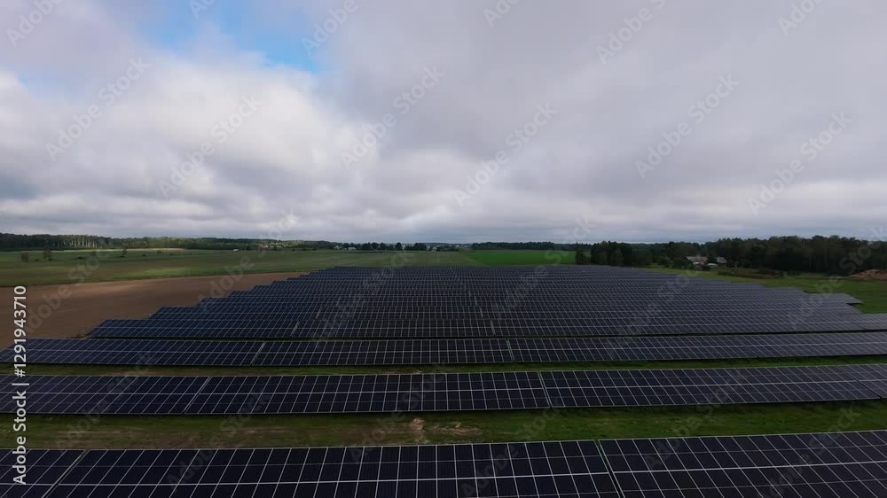 Drone captures large solar farm with rows of panels harnessing ...