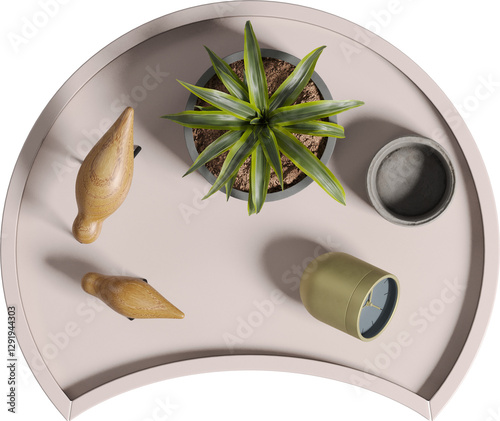 Top view of bedside table with plant