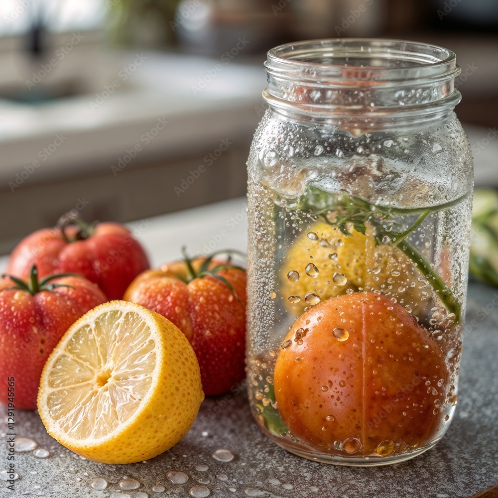 Fresh Tomatoes and Lemon in Water for Natural Cleaning Fresh Tomatoes and Lemon in Water for Natural Cleaning