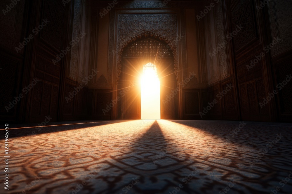 light shining through doorway in ornate room