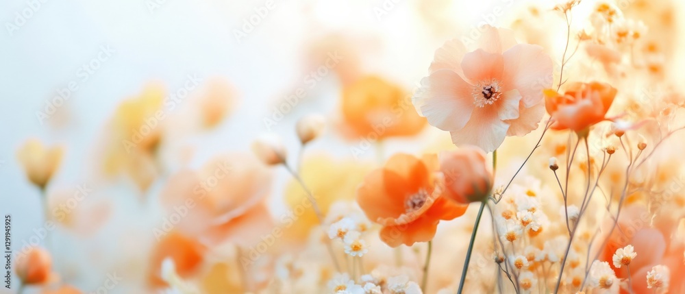 Peach Poppies in a Sunny Field