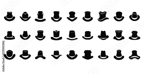 Collection of hats silhouette on white background