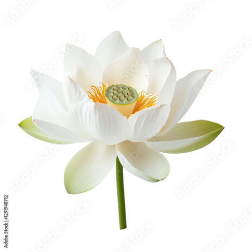 Closeup view of a white lotus flower with yellow stamens on a clean Transparent background, Closeup view wilted lotus flowers isolated on PNG background