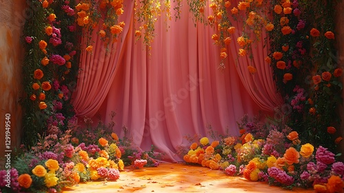 Dreamy floral stage with cascading blossoms image