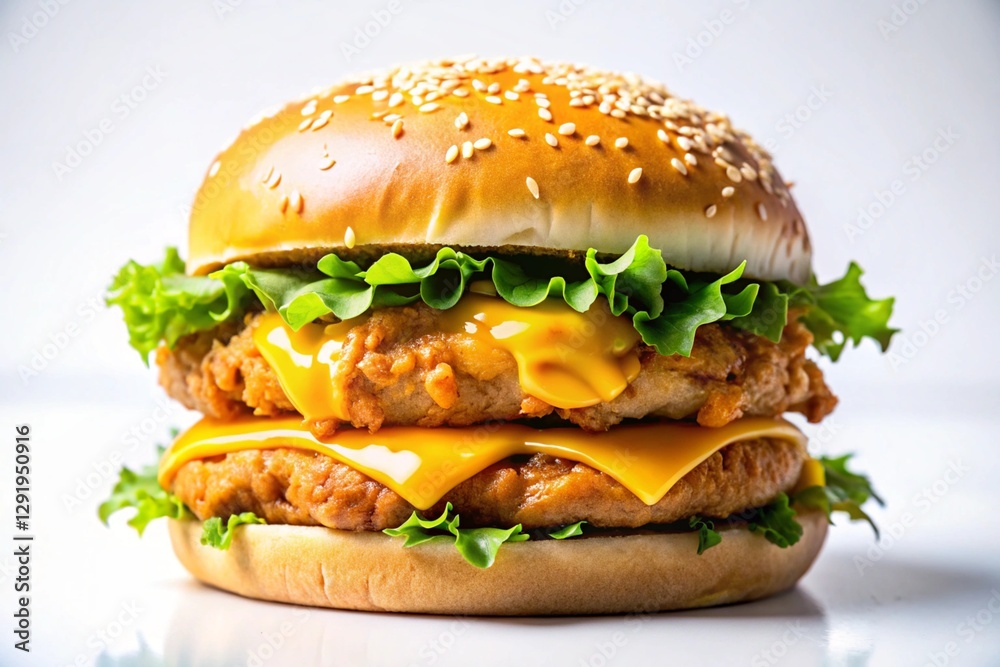 Juicy Double Chicken Burger with Melted Cheese and Fresh Lettuce Juicy Double Chicken Burger with Melted Cheese and Fresh Lettuce