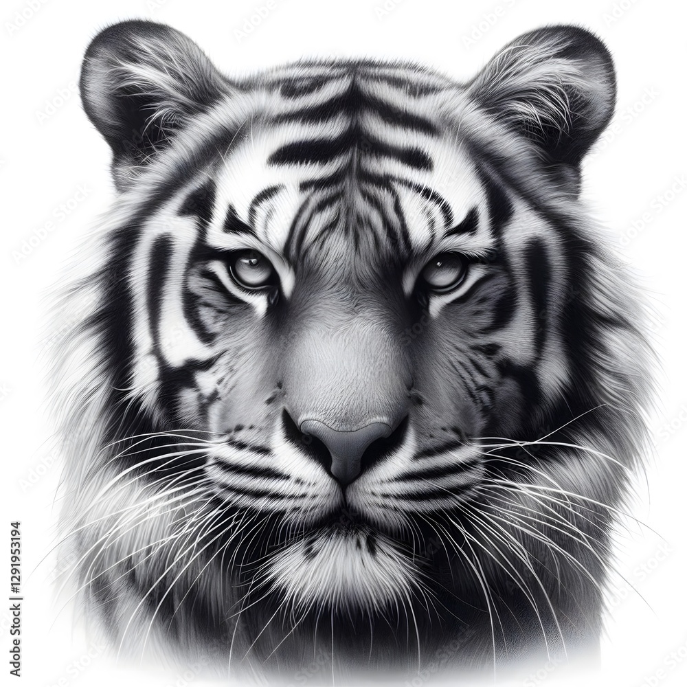 Fototapeta premium 흰 배경, 호랑이, 펜슬 드로잉, jpeg (white background, tiger, pencil drawing, jpeg)