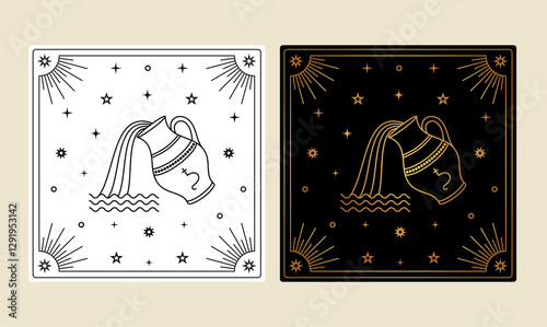 Tarot card with aquarius zodiac sign