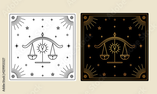 Tarot card with Libra zodiac sign