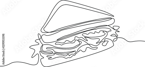One continuous line drawing of fresh delicious sandwich restaurant, Fast food cafe shop concept. Modern single line draw design, vector graphic illustration.