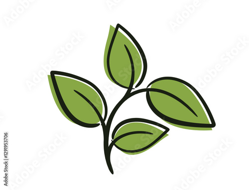 Curved plant with four leaves. Nature, spring and planting design element. Isolated vector illustration