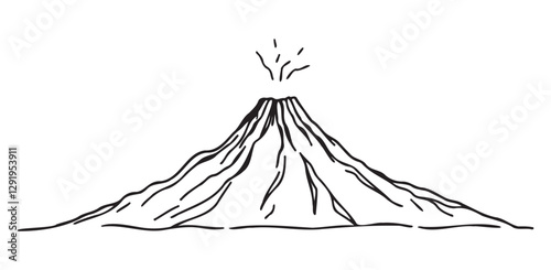 Simple black and white illustration of an erupting volcano, showcasing the power and beauty of nature