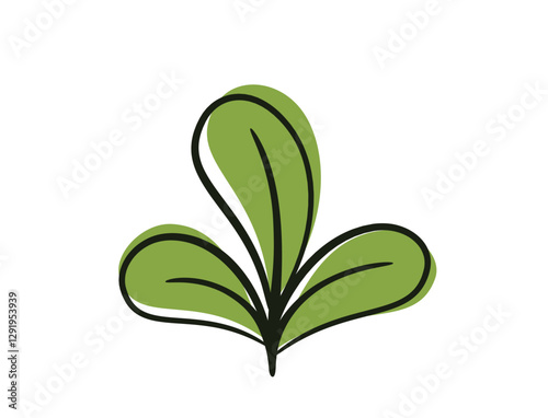 Sprout with three rounded leaves. Spring, planting and nature design element. Isolated vector image