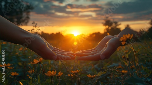 Open Hands at Sunset in a Field