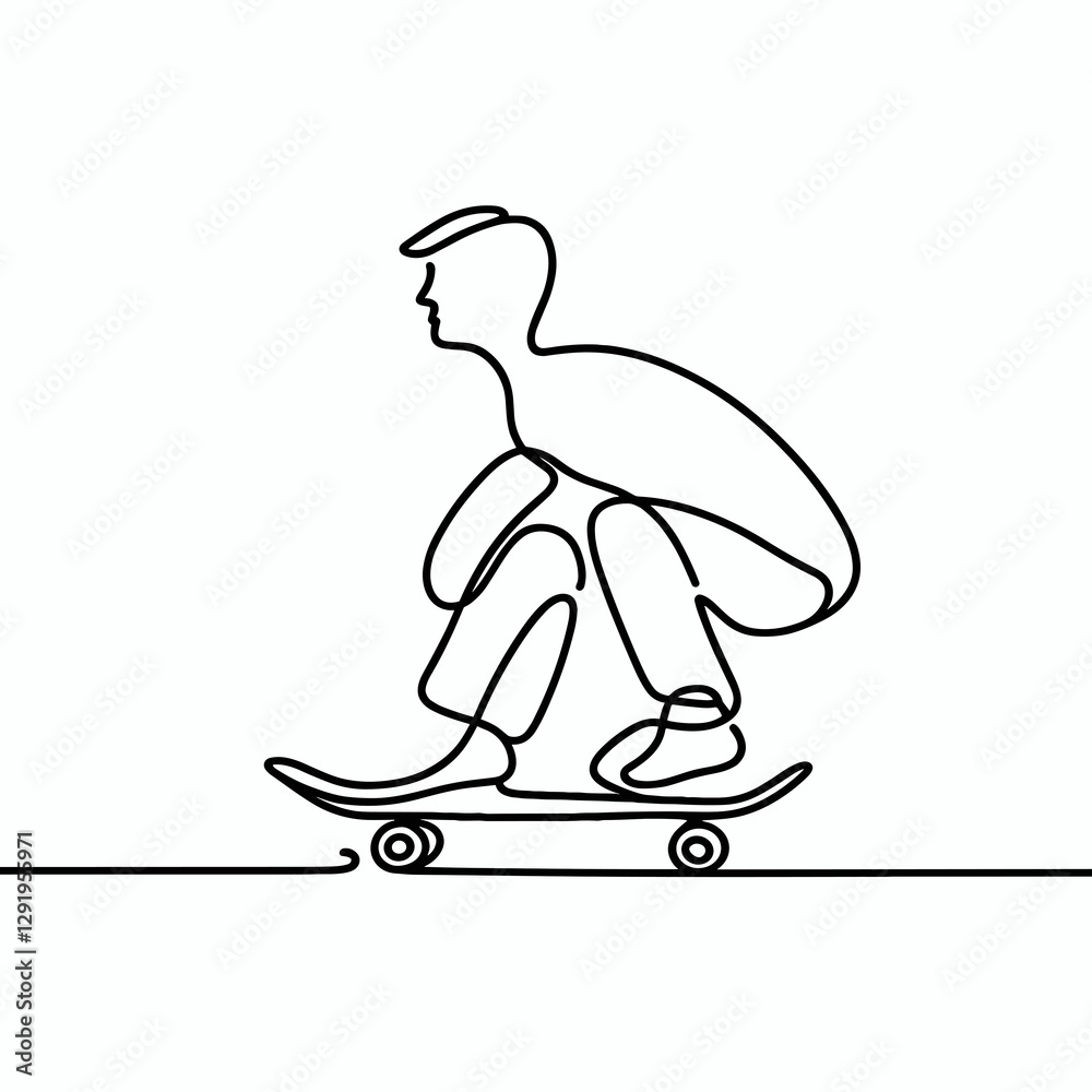 Fototapeta premium man on skateboard silhouette thin