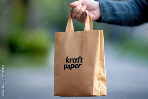 hand holding a kraft paper shopping bag