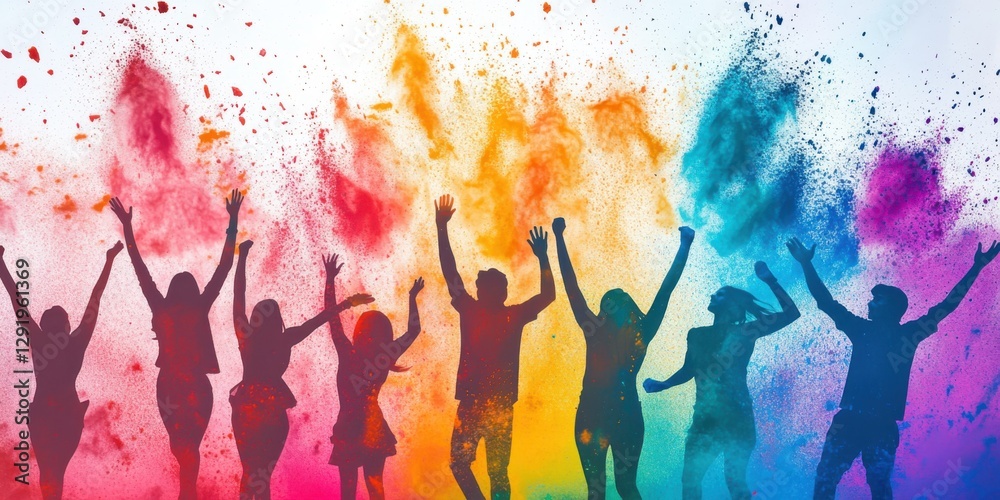 Holiday Holi concept. An explosion of multi-colored paint, bright vibrant pigments. Beautiful Indian palace in the background. Background with hands for design. Holiday Holi concept. An explosion of multi-colored paint, bright vibrant pigments. Beautiful Indian palace in the background. Background with hands for design.
