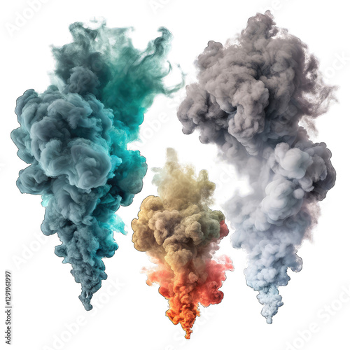Colorful Ink Clouds: Abstract Smoke Art Background isolated on transparent background