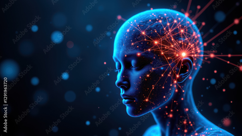 Artistic representation of artificial general intelligence (AGI) with a human head composed of stars and particles against a cosmic background. Artistic representation of artificial general intelligence (AGI) with a human head composed of stars and particles against a cosmic background.