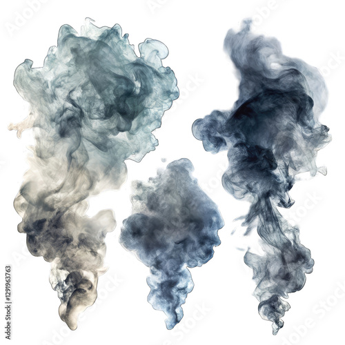 Stunning Smoke Ink Clouds: Abstract Art Images isolated on transparent background